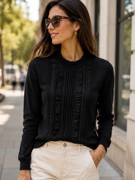 Ted Baker London Sweaters - Ted Baker London Black Ruffle Pintuck Mock-Neck Sweater